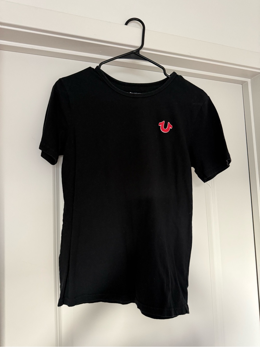 True Religion Black Tee with Red Horseshoe Logo